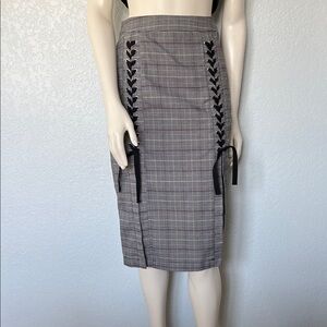 VENUS Gray Plaid Pencil Skirt with Black Lace-Up Size 10